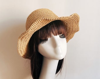 crochet raffia straw floppy sun hat