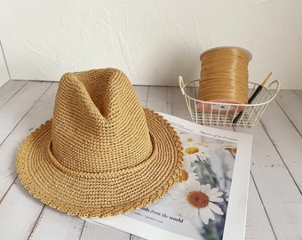 Crochet Raffia Fedora Panama Sun Hat Pattern