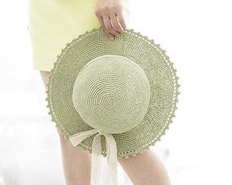 pdf download crochet pattern, raffia straw summer floppy sun hat pattern