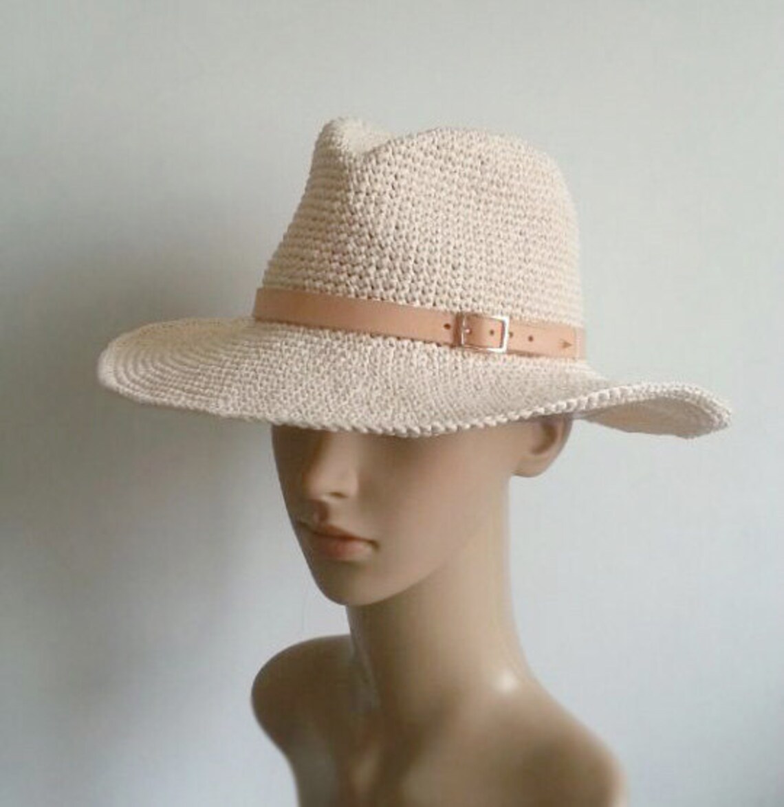 Crocheted Raffia Straw Fedora Sun Hatwhite Straw Fedora Hat Etsy