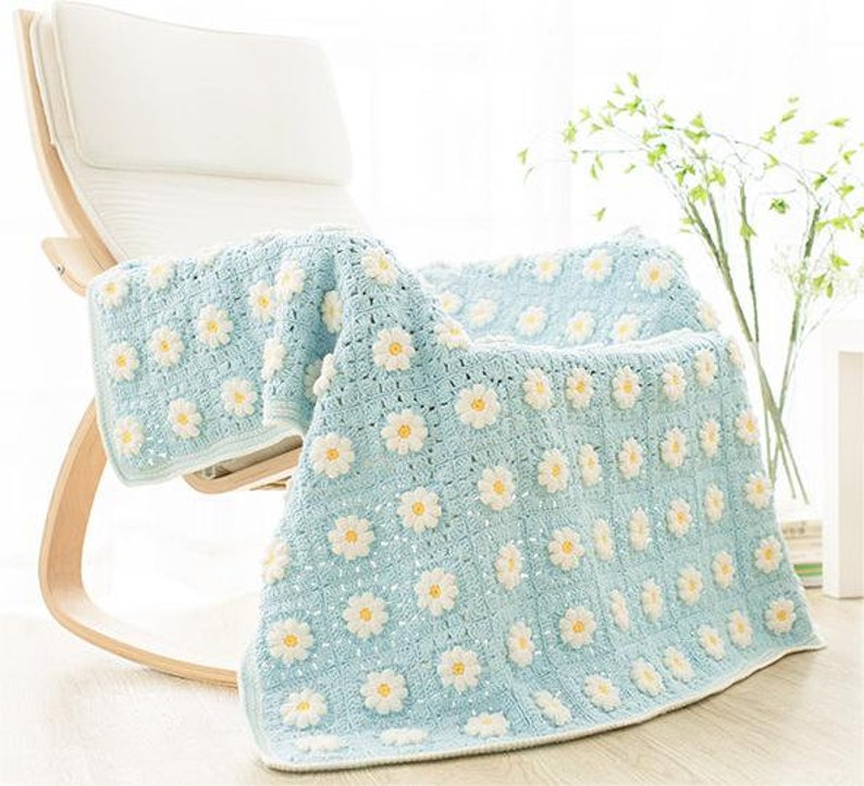 CROCHET Blanket Pattern,flower blanket,Marguerite Daisy Blanket,home decoration blanket image 2