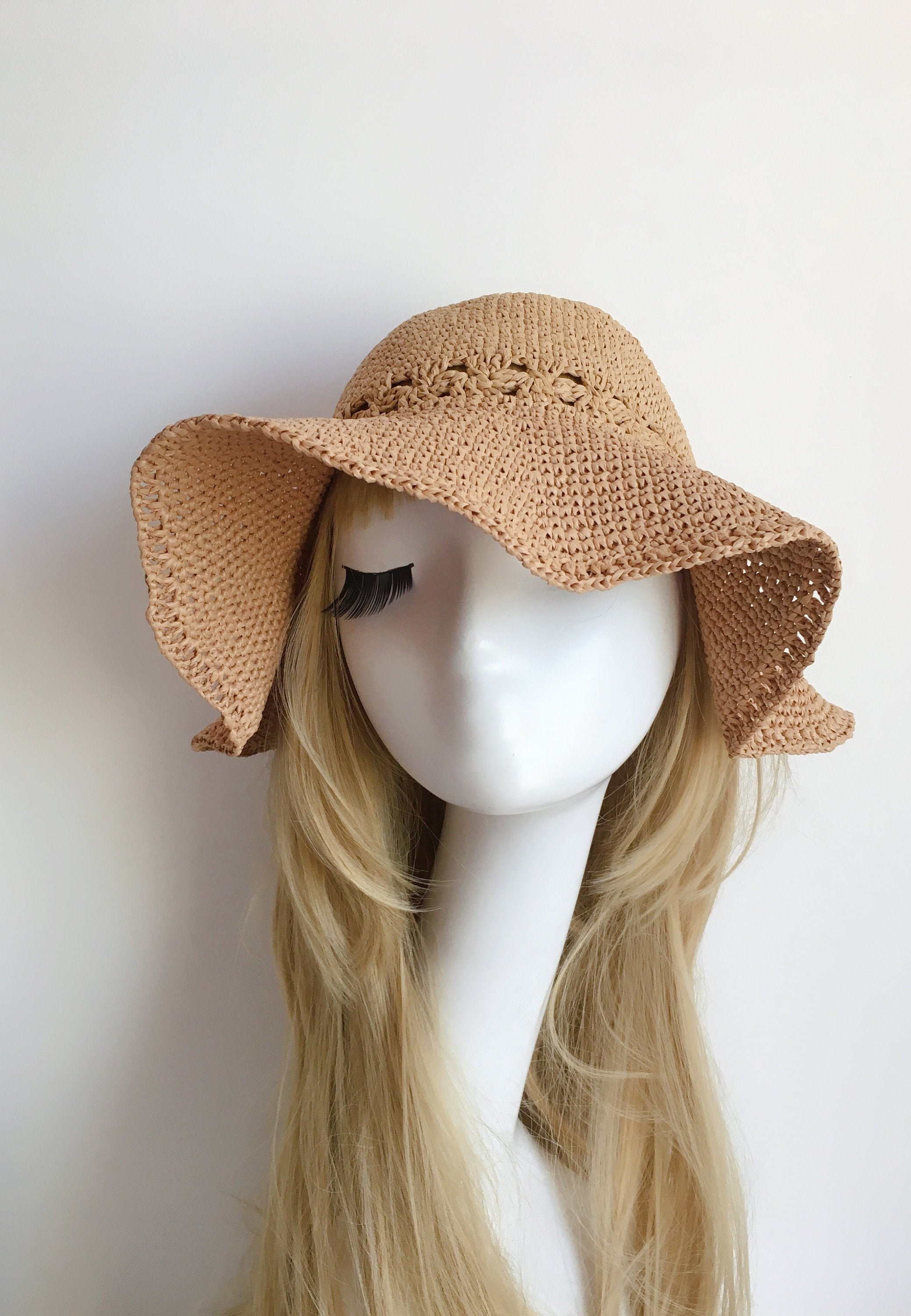 Crochet Raffia Straw Floppy Sun Hat 