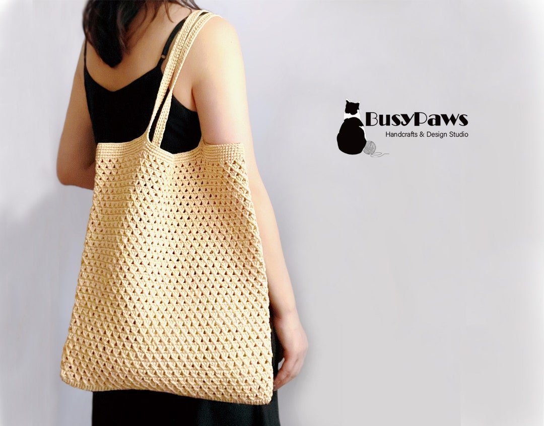 Crochet Raffia Tote Bag Pattern, Crochet Summer Boho Bag Pattern, Crochet Raffia Beach Bag