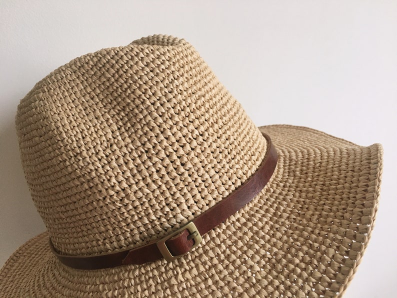 Crocheted Raffia Straw Fedora Sun Hatwhite Straw Fedora Hat Etsy