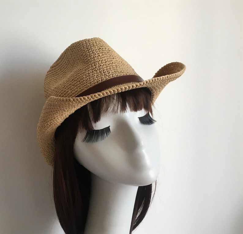 Crocheted Raffia Straw Fedora Sun Hatwhite Straw Fedora Hat Etsy