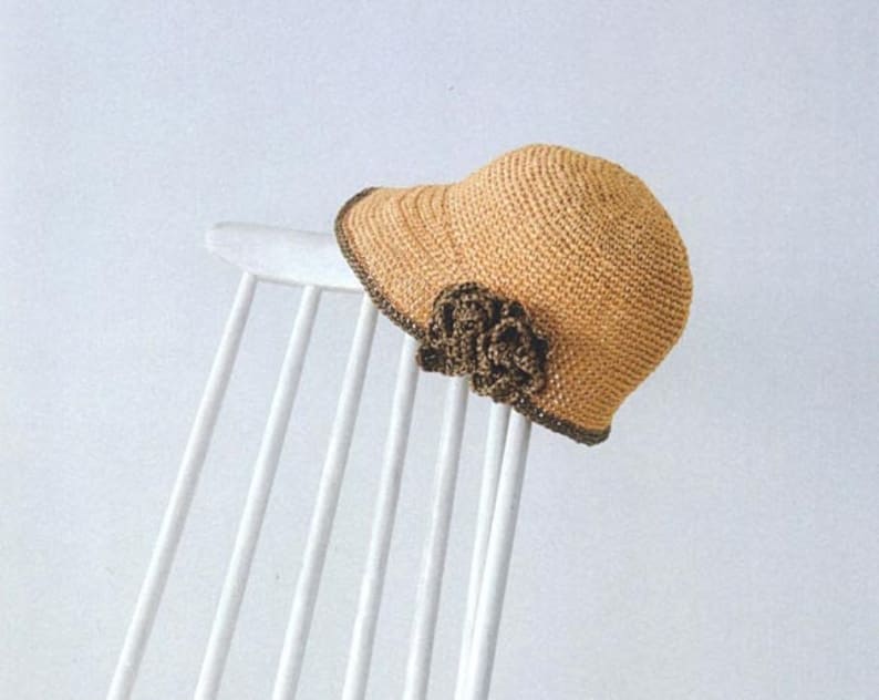 Crocheted Straw Cloche Hatstraw Sun Hat With Flower Etsy