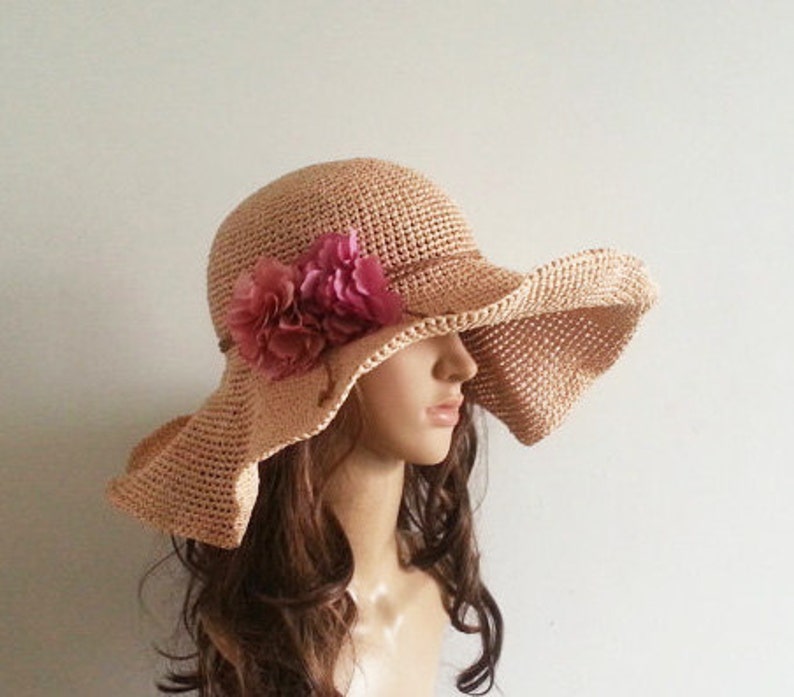 Crocheted straw sun hatfloppy sun hat in nature big wide Etsy