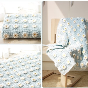 CROCHET Blanket Pattern,flower blanket,Marguerite Daisy Blanket,home decoration blanket image 1