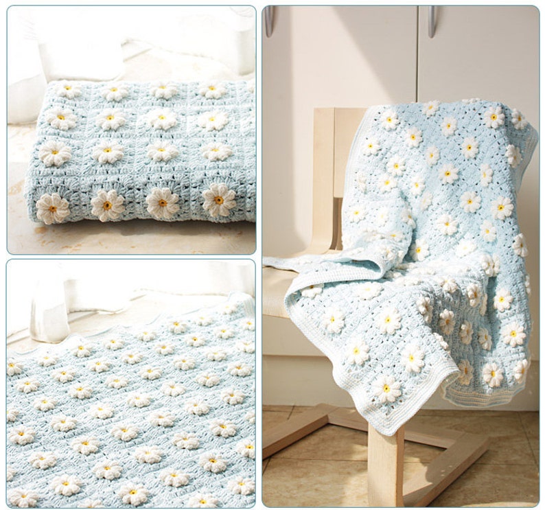 CROCHET Blanket Pattern,flower blanket,Marguerite Daisy Blanket,home decoration blanket image 1