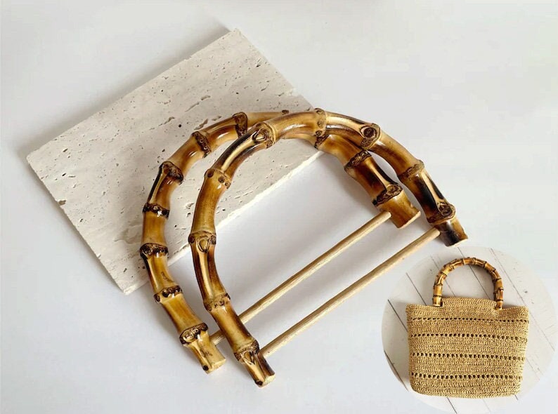 A Pair of Bamboo Handle Handcraft Material for Handbag purse image 1