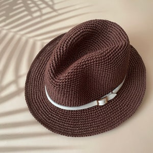crocheted raffia straw fedora  sun hat,straw fedora hat with leather hat band,men&#39;s straw sun hat,unisex panama fedora sun hat