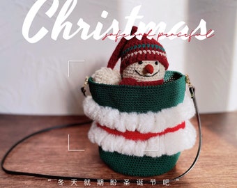 Christmas bucket bag kit,crochet diy crossbody bag kit,crochet cotton bag pattern,faux fur yarn tote bag