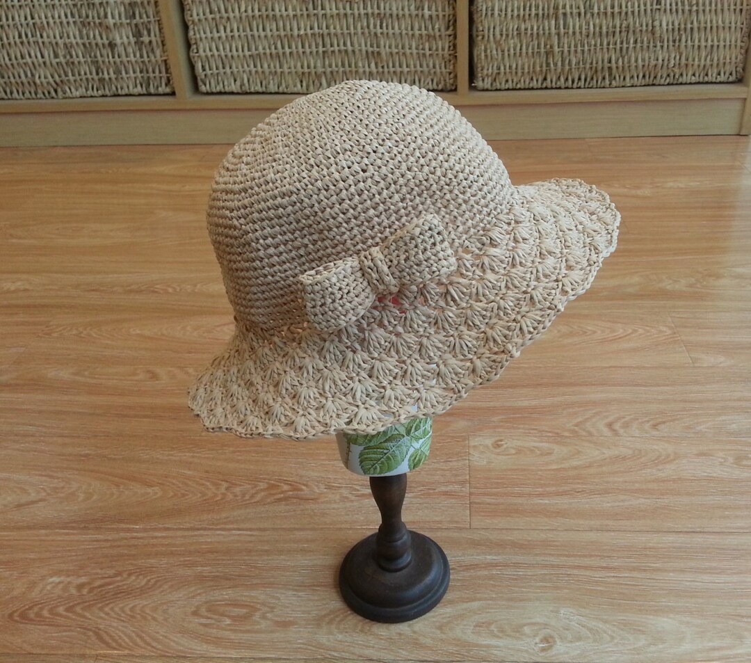 Crocheted Raffia Straw Sun Summer Hat,big Lace Brim Hat Etsy