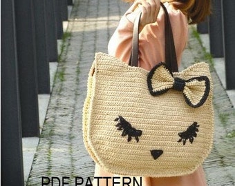 download pdf crochet kitty cat tote bag pattern