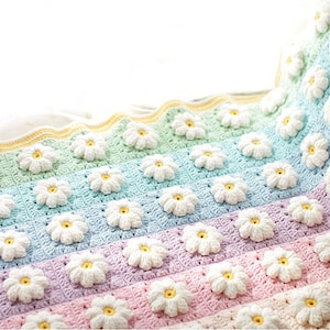 CROCHET Blanket Pattern,flower blanket,Marguerite Daisy Blanket,home decoration blanket image 6