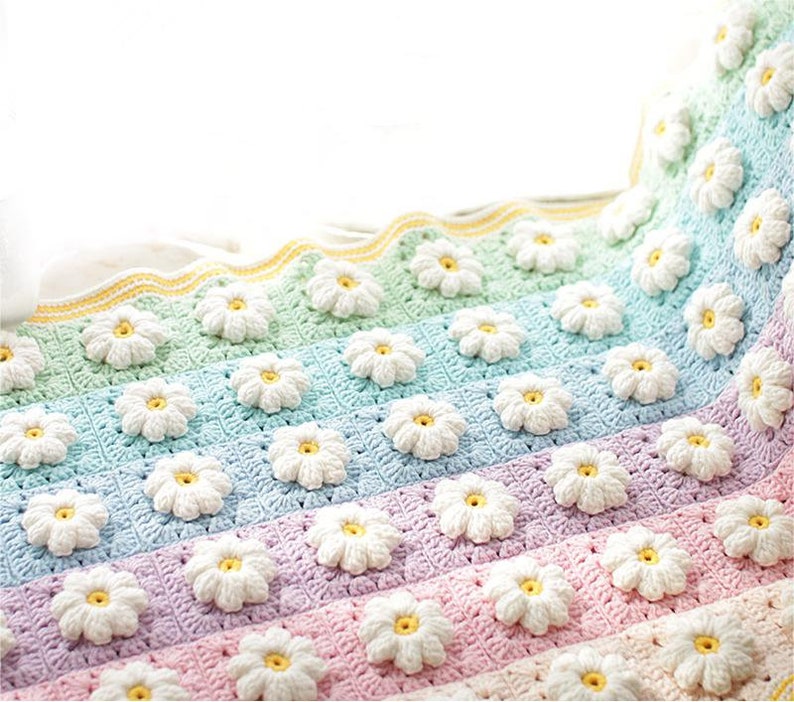 CROCHET Blanket Pattern,flower blanket,Marguerite Daisy Blanket,home decoration blanket image 6