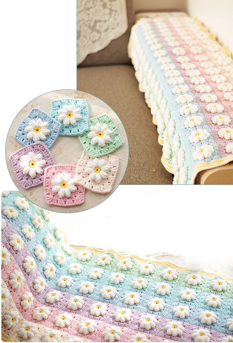 CROCHET Blanket Pattern,flower blanket,Marguerite Daisy Blanket,home decoration blanket image 7