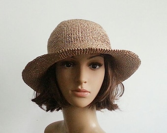crocheted raffia straw sun hat pattern, floppy beach hat pattern,crochet pattern