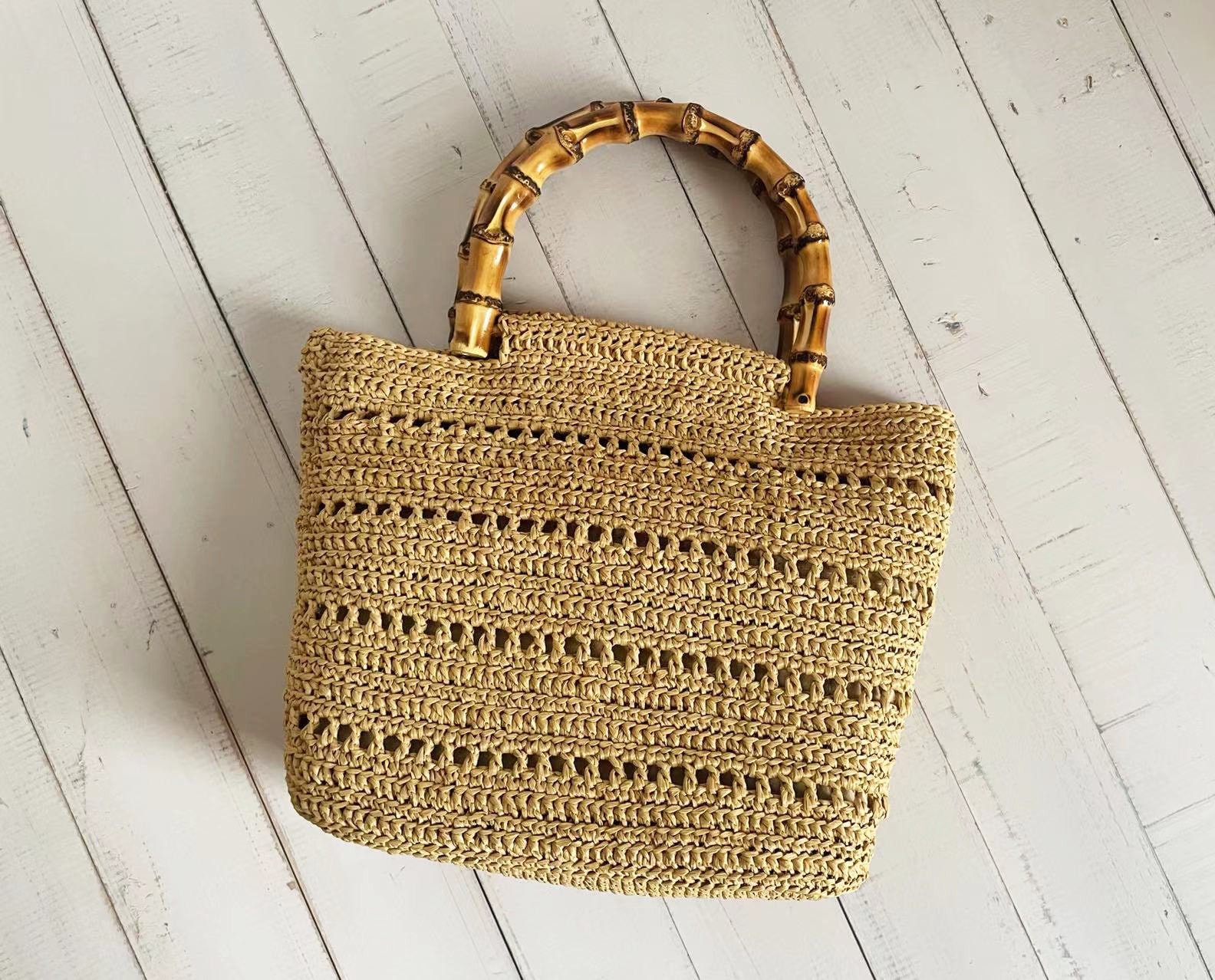 Crochet Raffia Square Bag With Bamboo Handles Pattern - Etsy