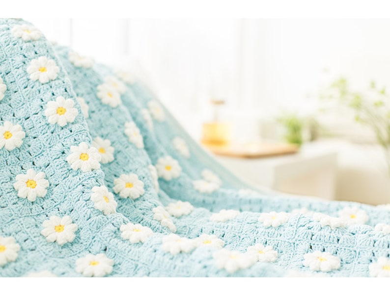 CROCHET Blanket Pattern,flower blanket,Marguerite Daisy Blanket,home decoration blanket image 4