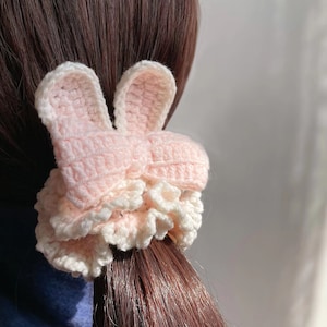 crochet Bunny Rabbit ears Scrunchie hair tie pattern