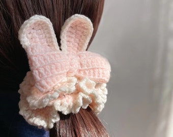 crochet Bunny Rabbit ears Scrunchie hair tie pattern