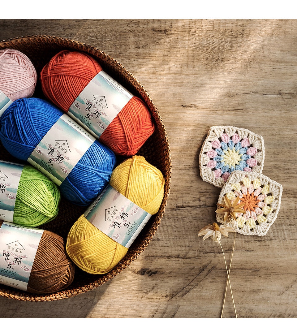 5 Ply Milk Cotton Yarn for Amigurumi, Crochet, Knitting, Punch Needling,  and Crafting 1-36 