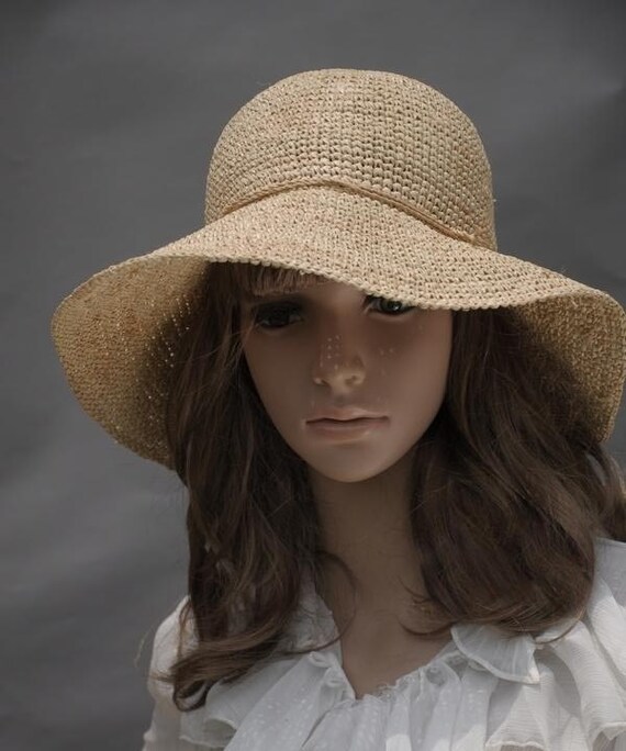 Crocheted hat raffia hat straw sun hat wide brim sun Etsy