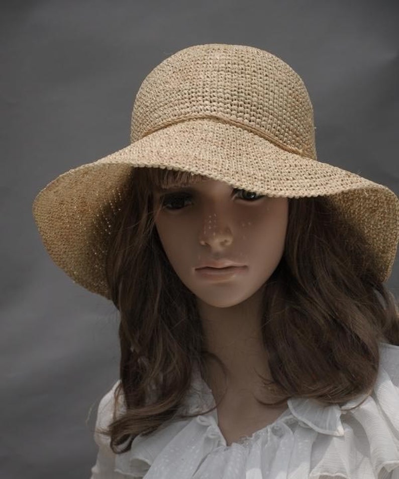 Crocheted hat raffia hat straw sun hat wide brim sun Etsy