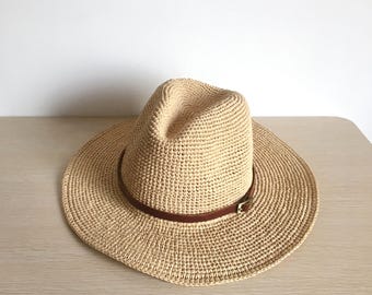 H002-Crochet Summer Fedora Hat Pattern, Raffia Unisex Sun Hat (PDF Download)