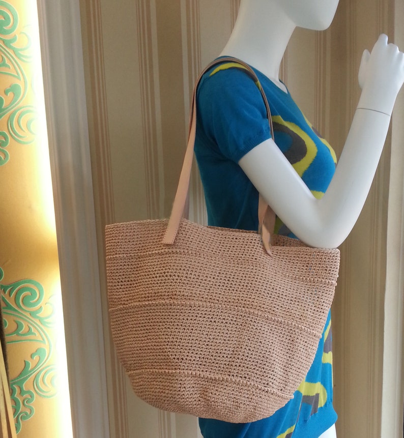 Crochet Raffia Straw Nature Color Beach Summer Tote Bag With Etsy