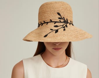 Raffia Embroidery Bucket Hat