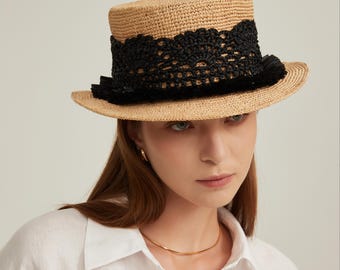 Crochet Raffia Boater Hat