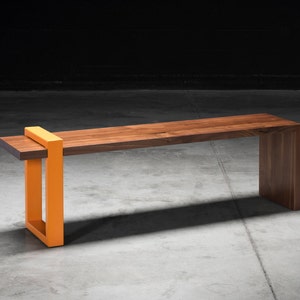 Kirby Bench, industrial, modern bench, walnut crafted bench image 1