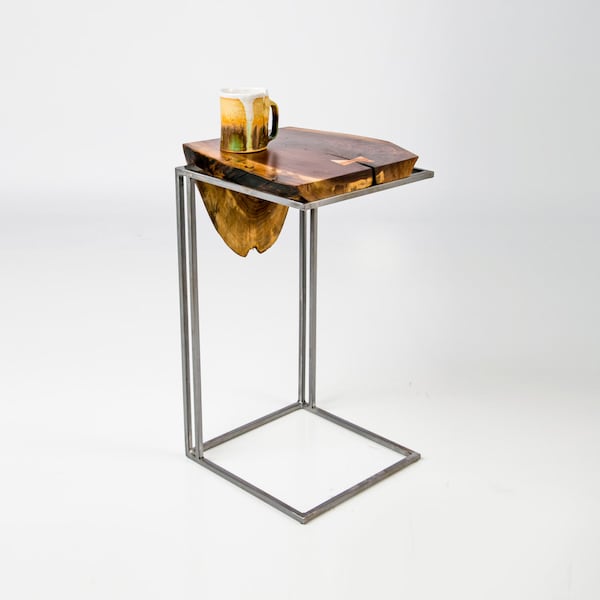 C Table - Solid Black Walnut live edge Top with Metal base