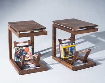 Set of Clairmount End Tables, mid century, modern side tables with magazine rack