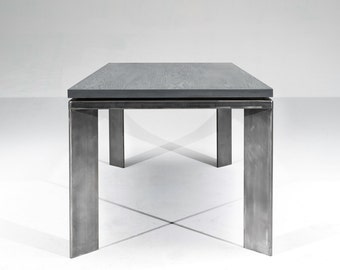 Industrial Dining Table, Charlevoix Dining Table, Gray finish and metal base