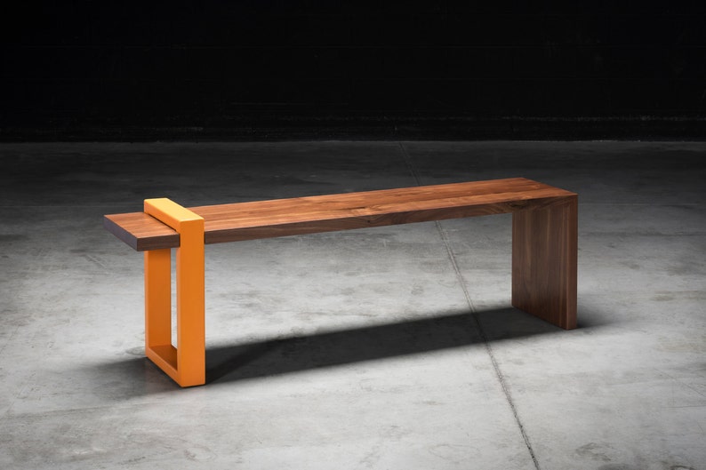 Kirby Bench, industrial, modern bench, walnut crafted bench image 1