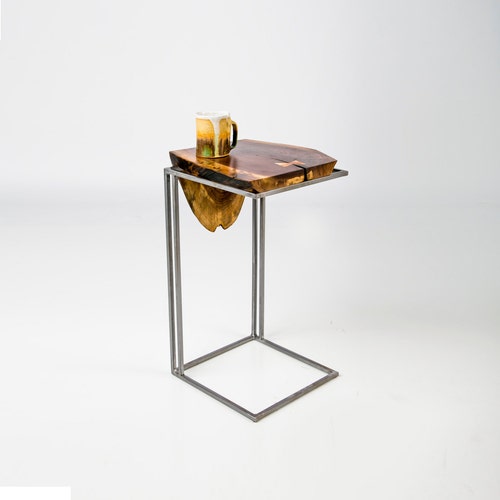 C Table - Solid Black Walnut live edge Top with Metal base