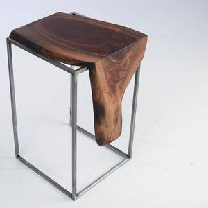 Set of 2 Side Tables Solid Black Walnut, Live Edge Top with Raw Brushed Metal Base image 6