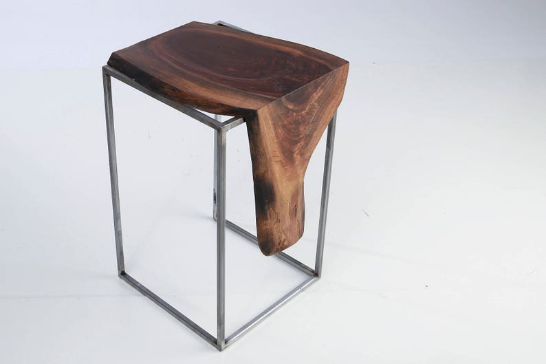 Set of 2 Side Tables Solid Black Walnut, Live Edge Top with Raw Brushed Metal Base image 6