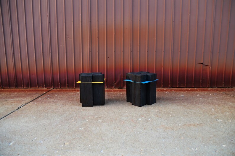 Reclaimed Charred Wood Stool Side Table Etsy
