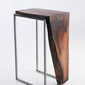 Set of 2 Side Tables Solid Black Walnut, Live Edge Top with Raw Brushed Metal Base image 7