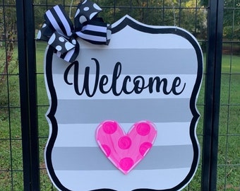 Welcome front door hanger attachement sign, front door hanger with changeable attachments