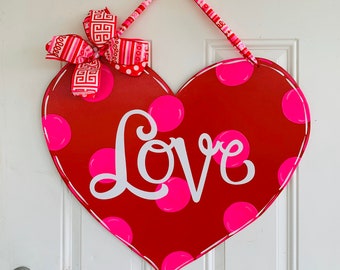 Valentine door hanger , Valentine front door decoration,  valentine heart door hanger