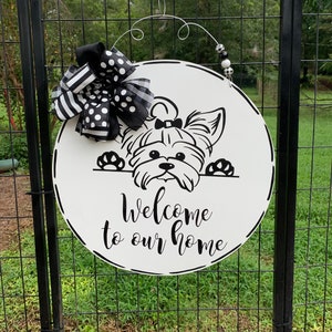 Yorkie front door hanger, dog door hanger, front door hanger image 1