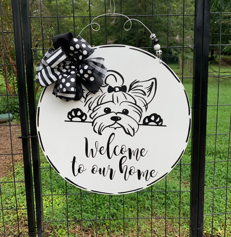 Yorkie front door hanger, dog door hanger, front door hanger image 1