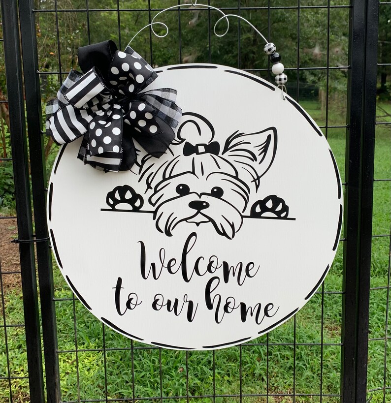 Yorkie front door hanger, dog door hanger, front door hanger image 2