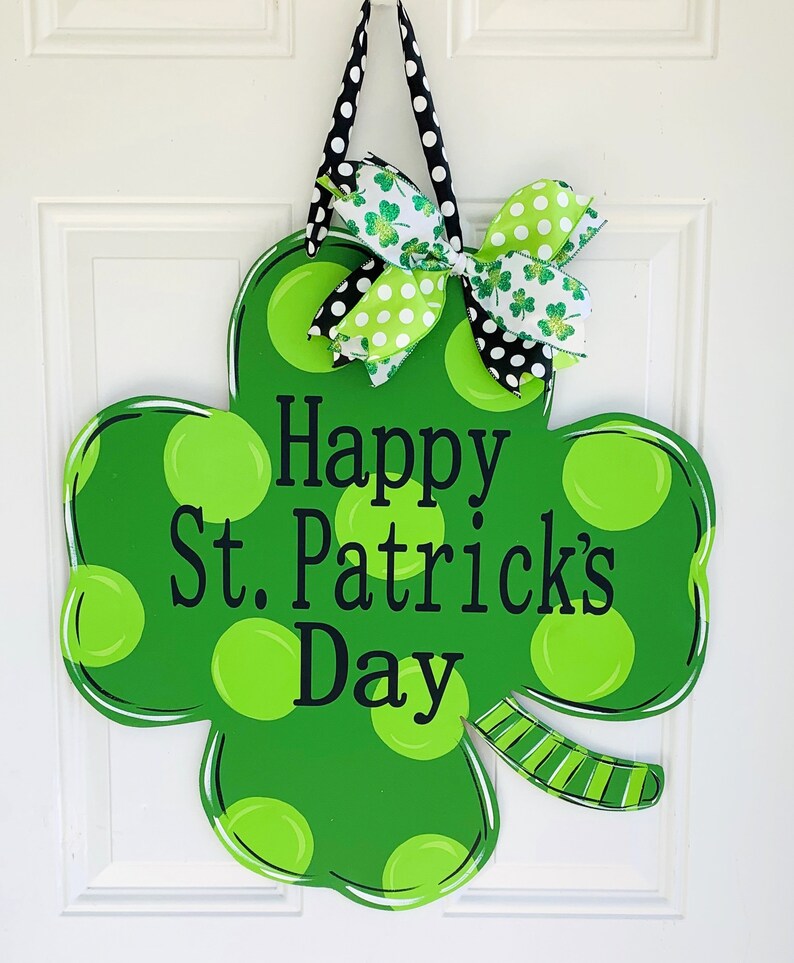 St. Patrick's day door hanger, Shamrock front door hanger, Mardis Gras door hanger image 1