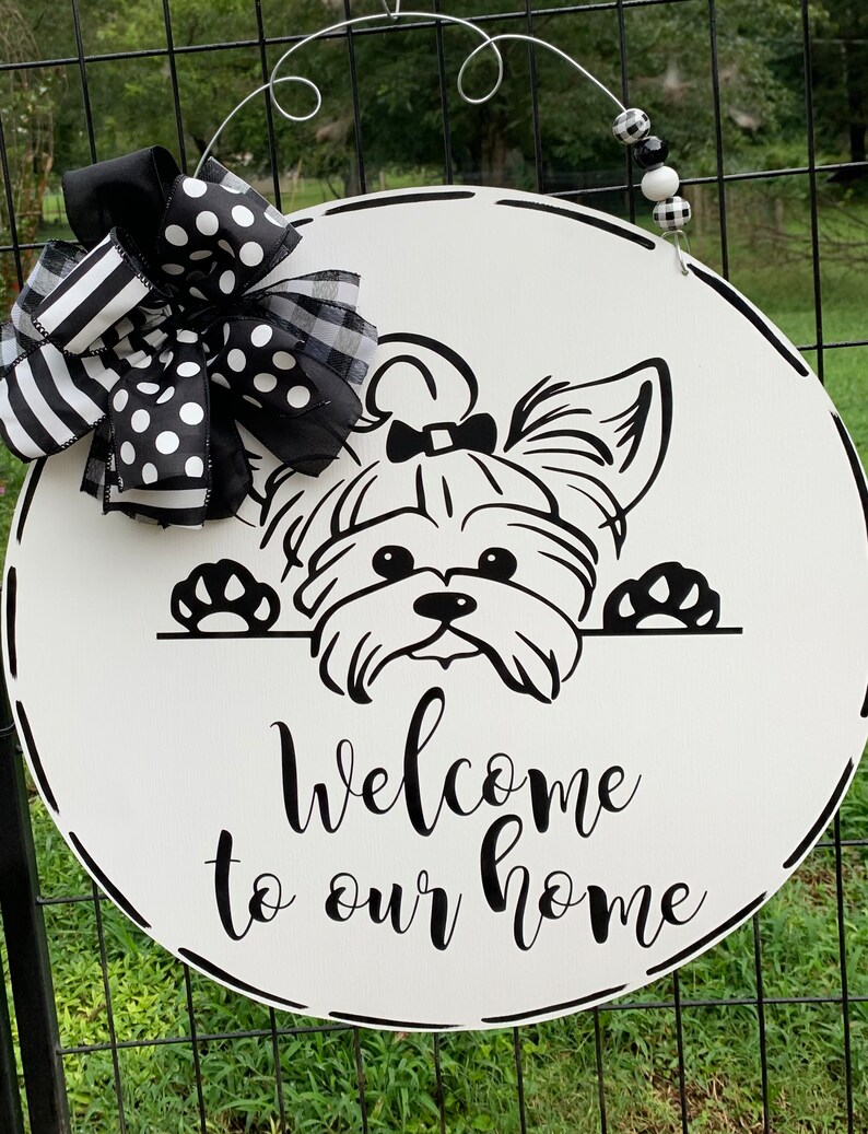 Yorkie front door hanger, dog door hanger, front door hanger image 3